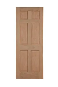 6 panel Unglazed Oak veneer Internal Door, (H)1981mm (W)762mm (T)35mm