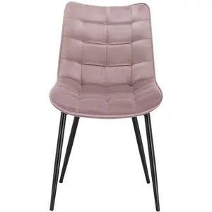 Set Of 4 Dining Room Chairs Kitchen Chair Cushioned Chair Design Chair With Backrests With Fabric Seat And Metal Frame Pink