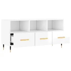 Berkfield TV Cabinet High Gloss White 102x36x50 cm Engineered Wood