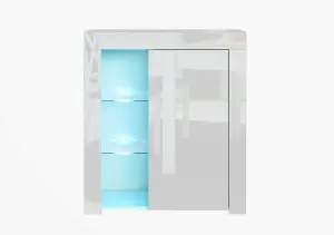 Glass Display Cabinet Compact Bookcase Shelf Unit RGB LEDs WHITE High Gloss Lily