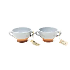 Rustic Pastel Half Dipped Terracotta Kitchen Dining Set of 2 Soup Bowls Grey (Diam) 14.5cm