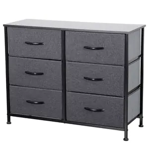 Black Chest Of Drawers With Metal Frame, 6 Large Deep Fabric Drawers Organiser Storage