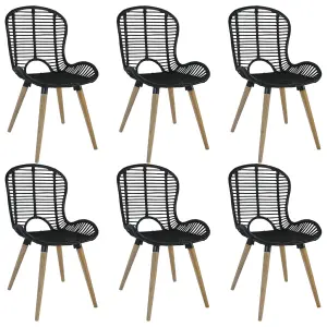 Berkfield Dining Chairs 6 pcs Black Natural Rattan