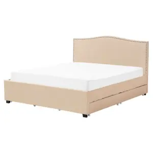 Fabric EU King Size Bed with Storage Beige MONTPELLIER