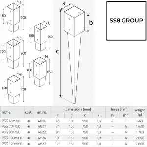 Fence Post Support 71mm x 71mm / 750mm (2.8" x 2.8")  Pack of: 1  Spike Holder Metal Drive In Stakes Rust Resistant Bracket