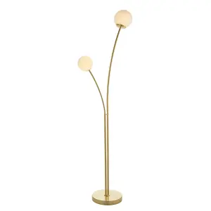 Luminosa Bloom Complete Floor Lamp Satin Brass Plate, Opal Glass