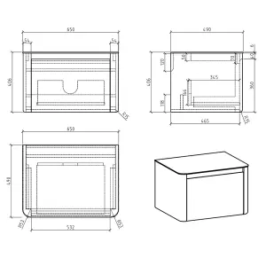 Mayfair Gloss Dark Grey Wall Hung Bathroom Vanity Unit with Grey Marble Countertop (W)650mm (H)406mm