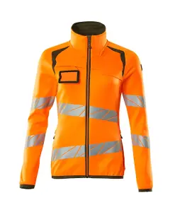 Mascot Accelerate Safe Ladies Microfleece Jacket with Zipper (Hi-Vis Orange/Moss Green)  (Medium)