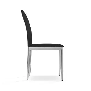 Set Of 6 Monza Faux Leather Dining Chair Modern Padded Seat Chrome Legs Kitchen (Black)