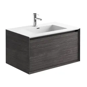 Matterhorn Dark Oak Wall Hung Bathroom Vanity Unit with White Basin (W)750mm (H)450mm