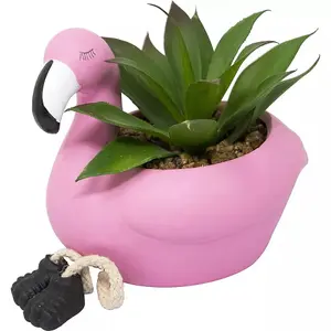 Set Of 2 Ceramic Flamingo Pots With Succulents Plants Home Decor Xmas Gift