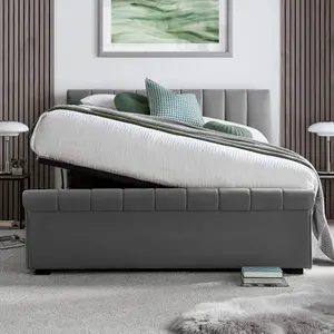 Ascot Grey Upholstered Sleigh Ottoman - Double Bed Frame Only