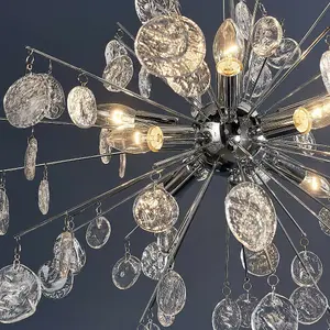 Multi Light Hanging Ceiling Pendant Chrome & Glass Drops Feature Star Rods Lamp