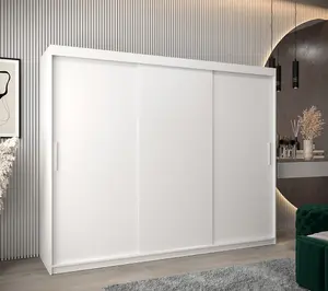 Tokyo Contemporary 3 Sliding Door Wardrobe 9 Shelves 2 Rails White Matt (H)2000mm (W)2500mm (D)620mm