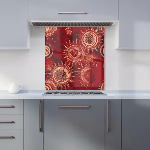 Abstract Red Moon and Sun Premium Glass Kitchen Splashback W600mm x H600mm