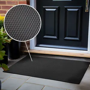 Nicoman - Heavy Duty Rubber Door Mat Eexagon Pattern  - 90 x 60cm - Black