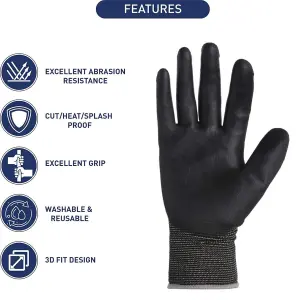 HAUSOWN PU & Nylon Handling Gloves For Firm Grip & Enhanced Dexterity medium Size Pack of 12 pairs