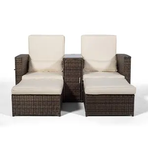 Giardino Nevada Double Reclining Rattan Sun Loungers Set - Brown