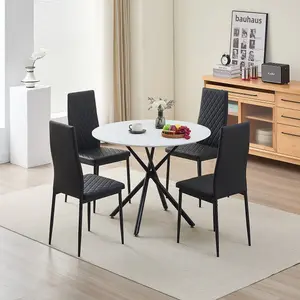 Seattle Dining Table with 4 Black Emily Leather Chairs