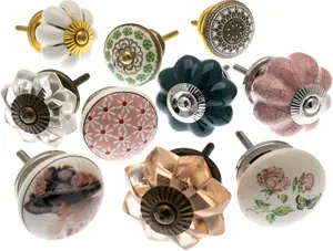 MangoTreeKnobs - Mixed Set of Shabby Chic Vintage Style Ceramic Cupboard Knobs x Pack 10 (MG-260)