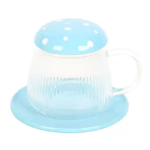 Something Different Mushroom Gl Mug & Saucer Clear/Blue (One Size)