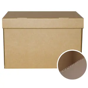 5 x Strong Brown Easy To Carry Storage Archive Boxes 15x12x9 With Hinged Lids