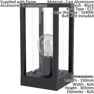 4 PACK IP44 Outdoor Bollard Light Black Cast Aluminium Box 40W E27 Lamp Post