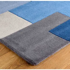 Melrose Lexus Blue Soft Natural Wool Low Pile Large Area Rug 160/230cm