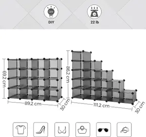 Interlocking Shoe Rack, Rectangular Storage Organiser, 15-Slot Modular DIY Storage Shelf Unit, Metal Wire Wardrobe, Grey UKLPC44G