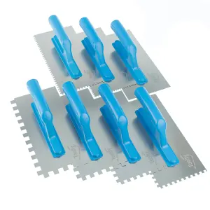 Toolty Adhesive Notched Trowel Set with Plastic Handle 7PCS Set 270mm smooth, 3x3, 4x4, 6x6, 8x8, 10x10, 12x12mm for Tiling DIY