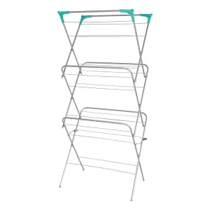 3 Tier 14M Concertina Airer Indoor and Outdoor Laundry Hanger Clothes Dryer Rack Metal Silver