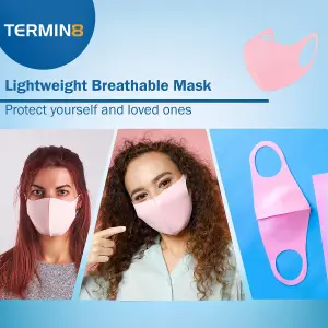 Termin8 Lightweight Breathable Reusable Face Mask for Adults, Machine Washable - Pink