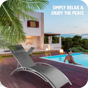 Sun Lounger Set of 2 Alina - 5-step backrest, head cushion, aluminium frame - grey