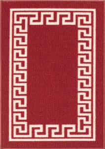 Machine Washable Greek Key Design Anti Slip Doormats Red White 50x80 cm