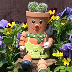 Hanging Terracotta Pot Man with Small Plant Pot. Novelty Gift Idea. Height 21 cm