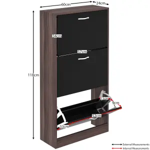 Vida Designs 3 Drawer Shoe Storage Cabinet Walnut and Black