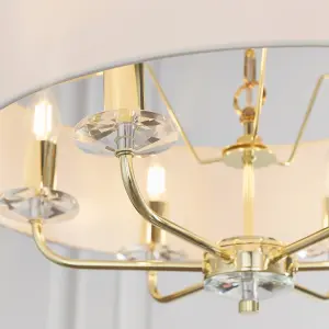 Anson Lighting Eureka 6lt Pendant light finished in Brass plate and vintage white fabric