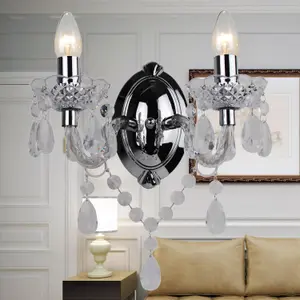 First Choice Lighting Marie Therese Clear Chrome 2 Light Wall Light