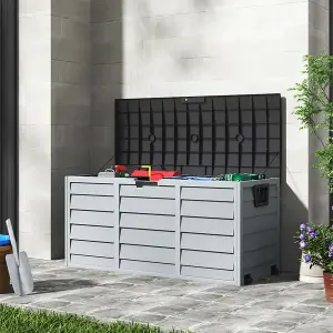 112cm W Waterproof Lockable Outdoor Garden Storage Box, Light Grey