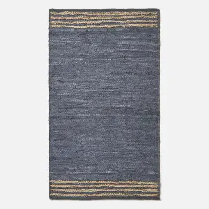 Homescapes Grey Recycled Leather Handwoven Stripe Rug, 90 x 150 cm