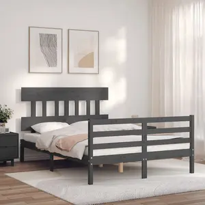 Berkfield Bed Frame with Headboard Grey 140x190 cm Solid Wood