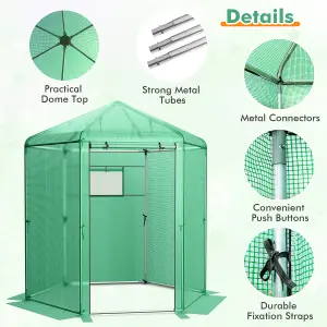 Costway Walk-in Greenhouse Planter Grow Tent Hexagon Grow House W/ Roll-up Zippered Door