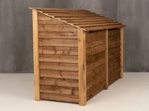 Wooden log store (roof sloping back) with kindling shelf W-187cm, H-126cm, D-88cm - brown finish