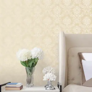 Galerie Simply Silks 4 Dark Cream Classic Damask Embossed Wallpaper