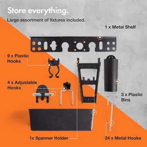 VonHaus Tool Pegboard, 45pc for Shed & Garage Wall Storage Tool Board, Secure Tool Organiser Wall Mounted