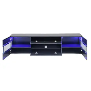 Kirsten TV Stand With Storage for Living Room and Bedroom, 1690 Wide, LED Lighting, Media Storage, Grey High Gloss Finish