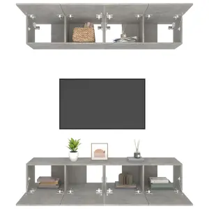 Berkfield TV Cabinets 4 pcs Concrete Grey 80x30x30 cm Engineered Wood