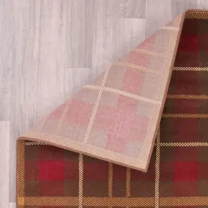 Brown Chequered Modern Tartan Easy to Clean Chequered Rug For Dining Room-67 X 230cm (Runner)