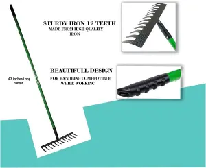 12 Teeth Soil Garden Rake - Green