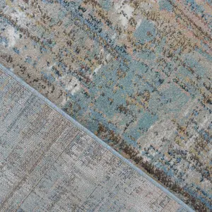 Beige Blue Hallway Runner Rug with Distressed Finish 60x240cm